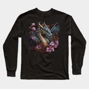 Beautiful Floral Dragon Lover Fantasy Art Cool Long Sleeve T-Shirt